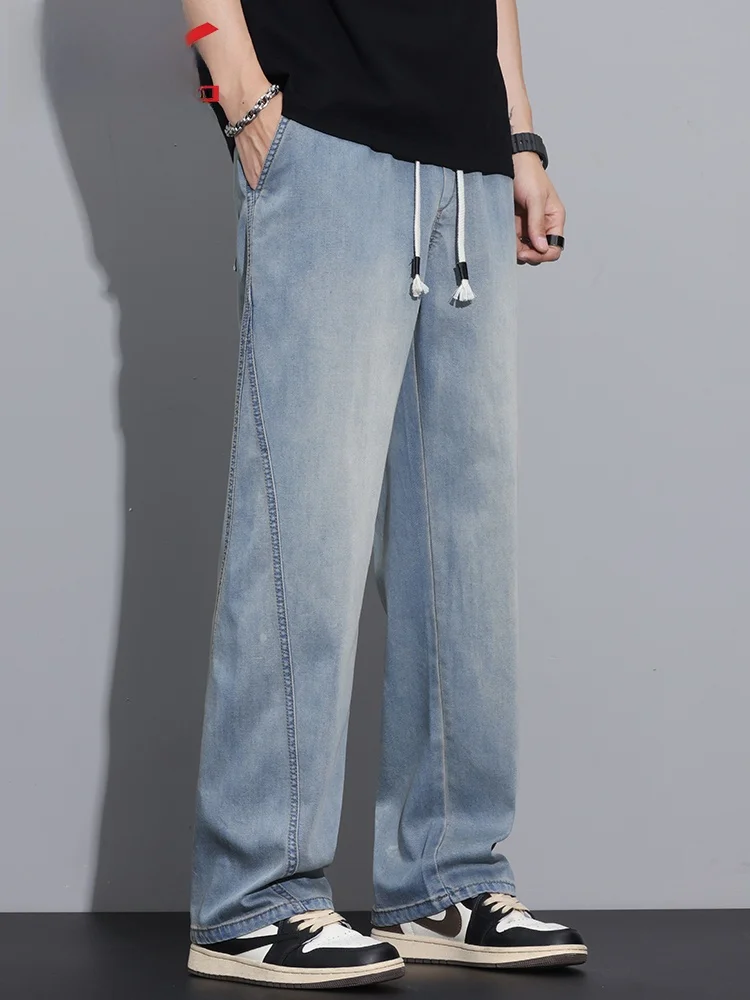 Celana Jeans Pria American Sle Loose Straight Leg Musim Panas Celana Panjang Kasual Kaki Lebar Vintage Baru Nyaman dan Tahan Aus