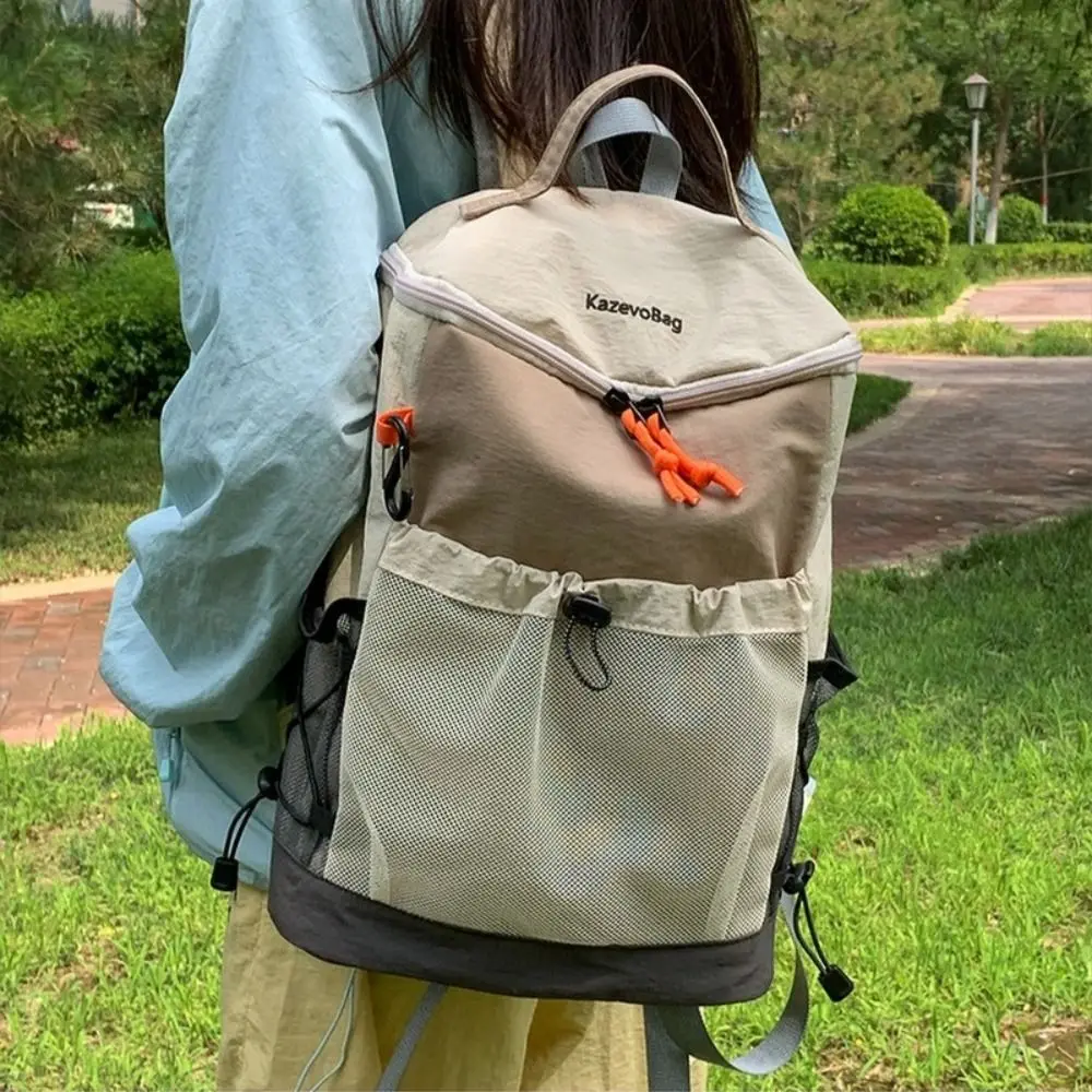 Multiple Pockets Travel School Bag Nylon with Drawstring Outdoor Backpack Large Capacity Lightweight Hiking Backpack