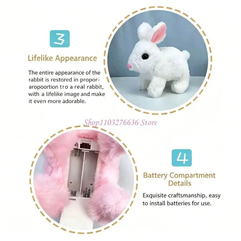 R6FD Lovely White Rabbit Plush Move And Make Sounds Fun Companion For Children Electric Pet