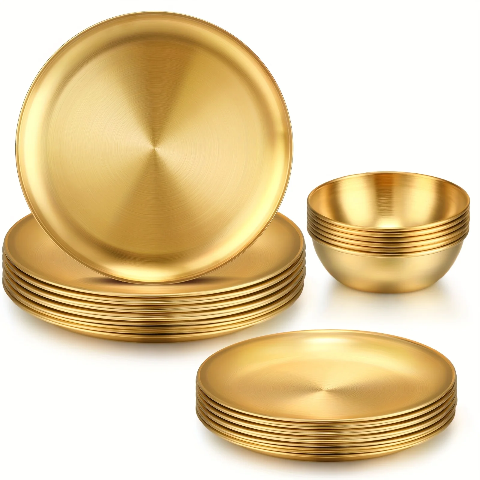 

18pcs Set of Golden Stainless Steel Dinnerware for Christmas, Including 10-Inch Metal Golden Dinner Plates, 8-Inch Thick Dinner