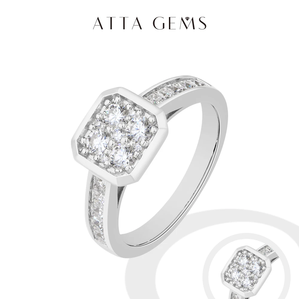 

ATTAGEMS Square Cluster Moissanite Ring DVVS1 925 Sterling Silver Classic Engagement Rings Elegant Wedding Band Jewelry ForWoman