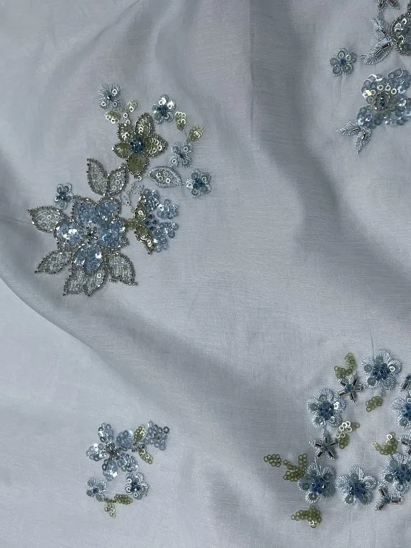 Niche Designer Tailor Chinese Style New Glacier Blue Peace Garland Han Clothing Cheongsam Fabric Satin Mercerized