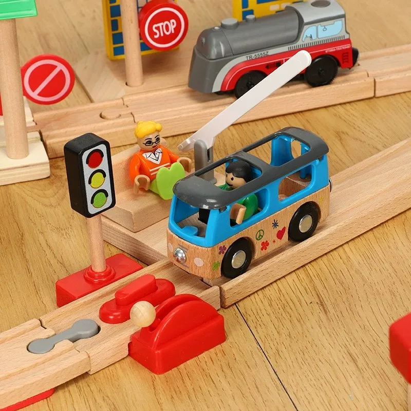 All Kinds Wooden Railway Train Track Accessories Station Tunnel Traffic Road Fit for Brand Wooden Tracks Toys