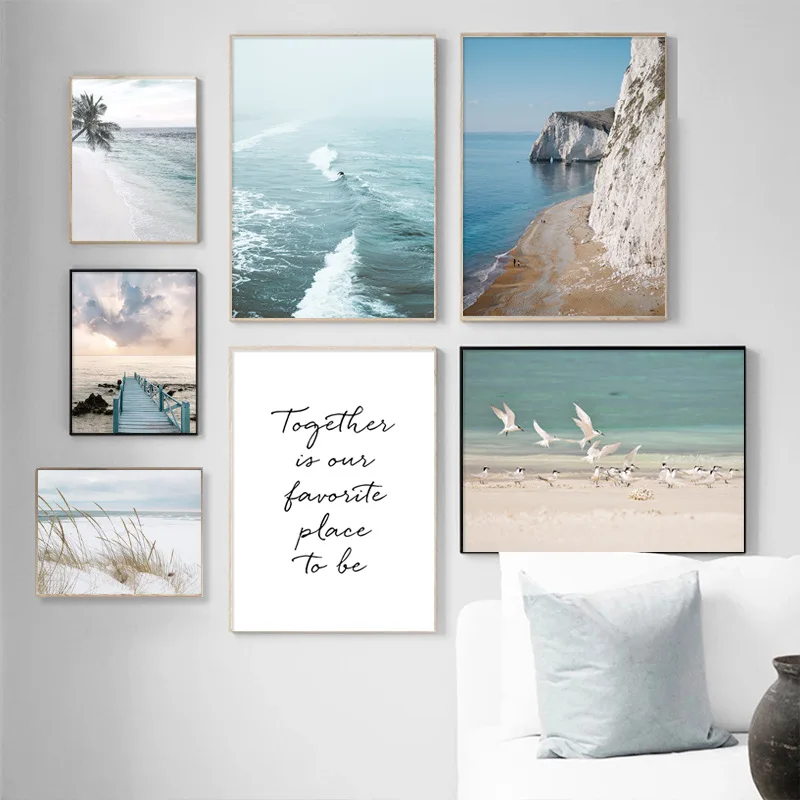 Nordic living room home decoration painting seaside beautiful canvas painting core landscape sea beach seagull bedroom simple