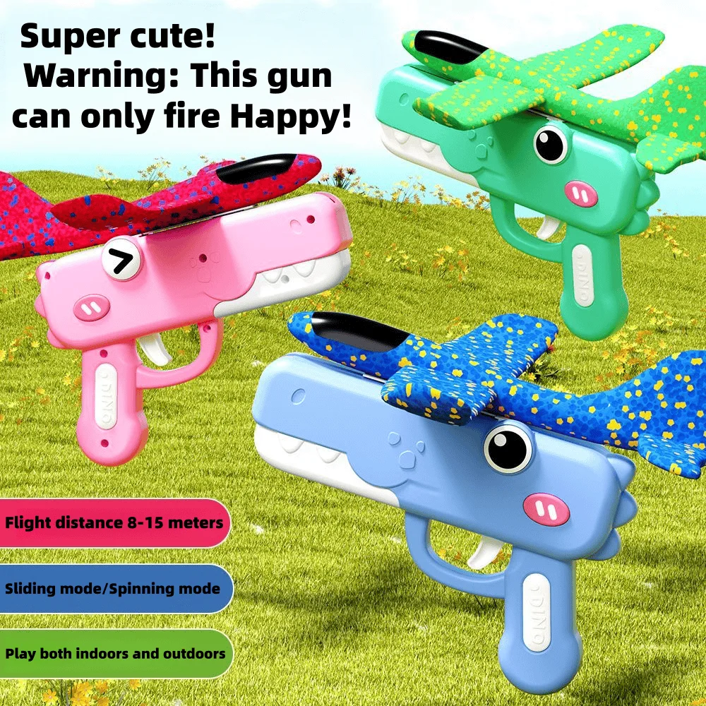 Dumb Dinosaur Ejection foam Aircraft Toy Gun One click Launch Three colors of indoor and outdoor aircraft guns can be selected