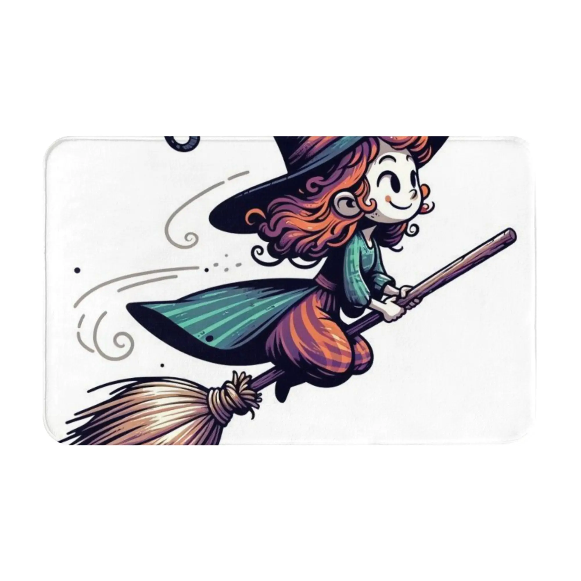 Cute Witch Flying On Broom Fantasy Art Doormat Bath Kitchen Mat  Absorbent Home Decoration