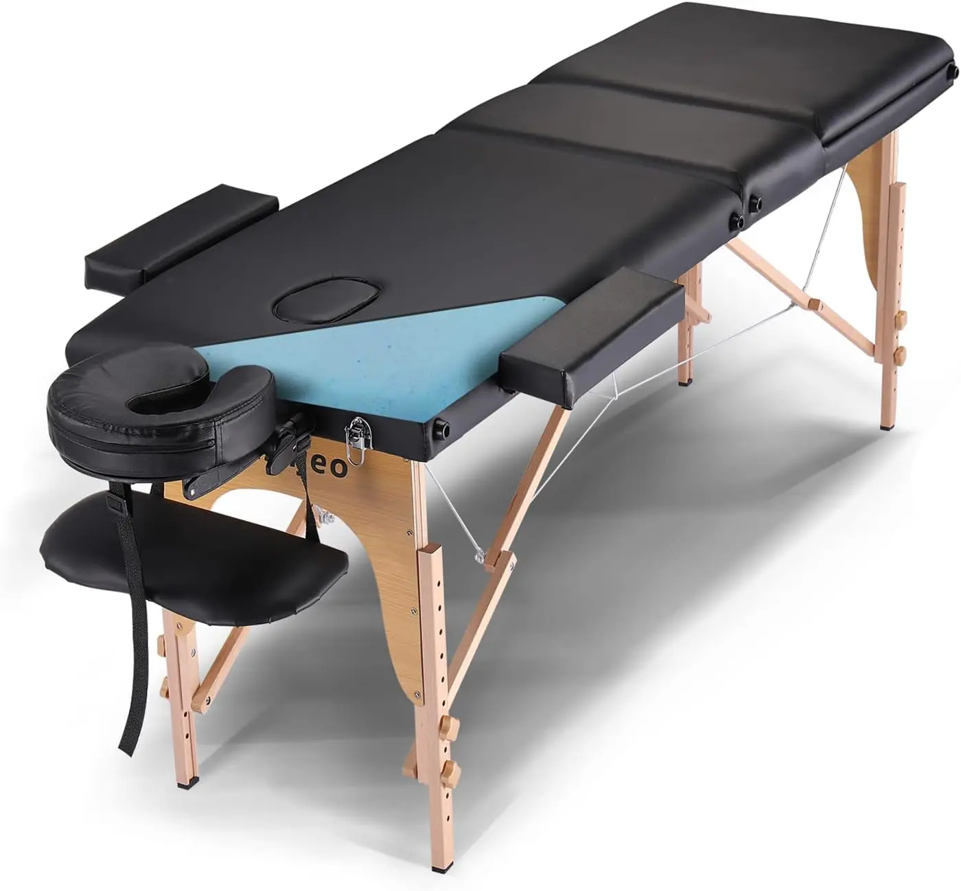 Massage Table Massage Bed Professional SPA Reiki Eyelash Salon Bed, Wooden Frame Height Adjustment & Accessories, Black