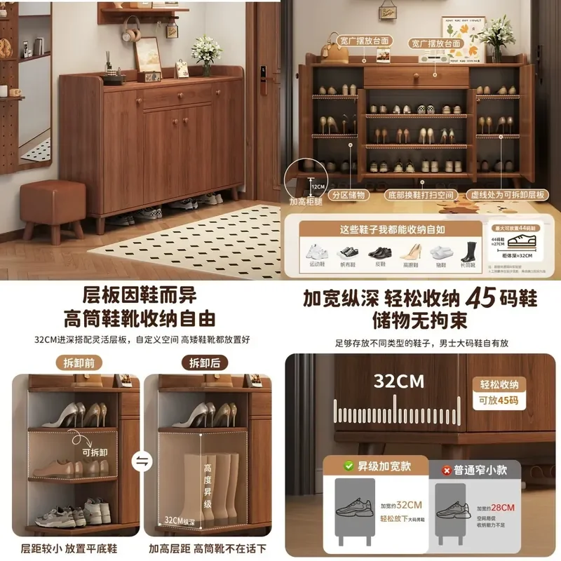 For Home Solid Wood Shoe Cabinet Wall Mounted Entryway Storage Locker Indoor Entrance Shoe Rack Space Saving Modern Design