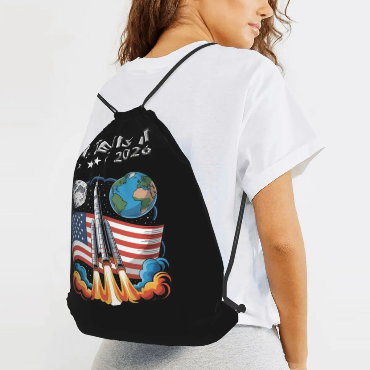 

Artemis II Launch To The Moon 2026 Backpacks Portable Drawstring Bags Shoes Bag Book Bags for Man Woman Students