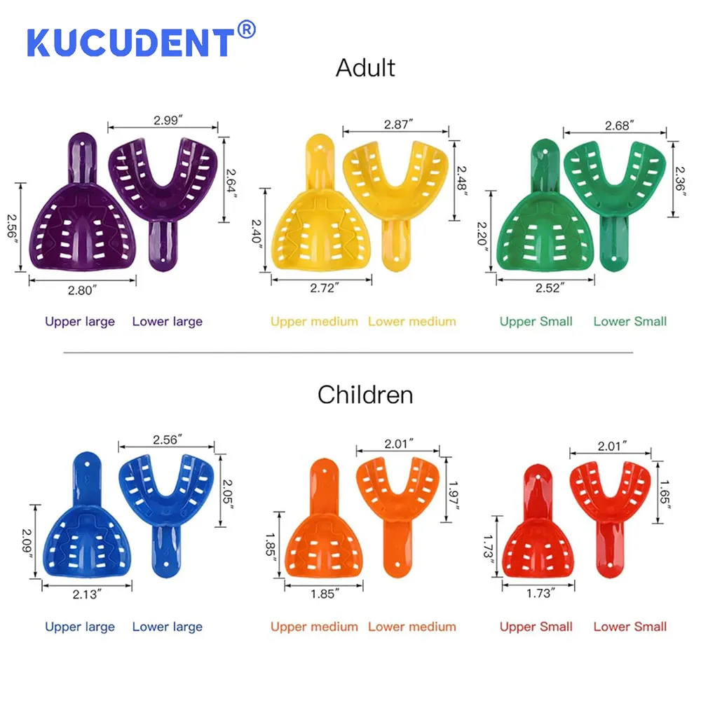 KUCUDENT 12 Pcs Dental Impression Trays Perforated Silicone Plastic Autoclavable For Adult Children Oral Tools L/M/S 6 Sizes