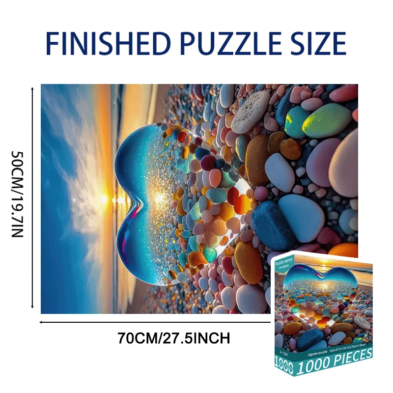 هدايا عيد الميلاد للبالغين: أحجية الصور المقطوعة للبالغين مكونة من 1000 قطعة: أحجار قلب على الشاطئ، مقاس كبير 70 × 50 سم (27.5 × 19.7 بوصة) #3