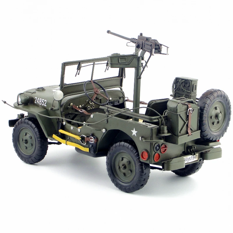 Modelo de veículo militar retrô de ferro forjado, Willis Jeep, edição de colecionador fino, decorações criativas artesanais