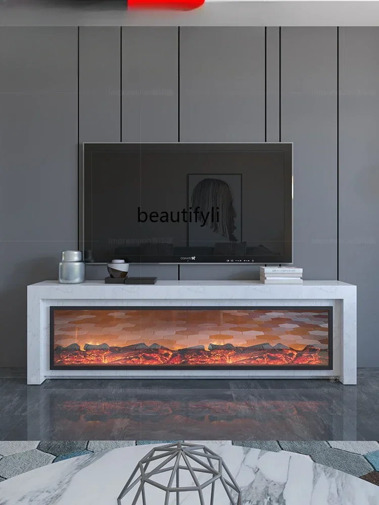 Light luxury French solid wood modern simple TV cabinet retro electric fireplace living room bedroom heating fireplace cabinet