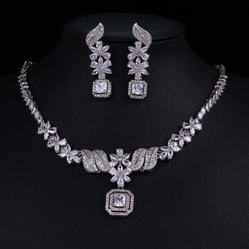 

Minimalist Bridal Necklace Set, Fashion Square Cubic Zirconia Jewelry for Wedding Ceremony Accessories