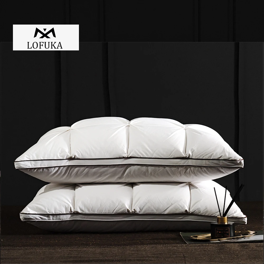 

Lofuka Winter White Goose Down Pillows Down-proof 100% Cotton Rectangle Bedding 3D Style Queen King Bed Pillow For Sleep Gift