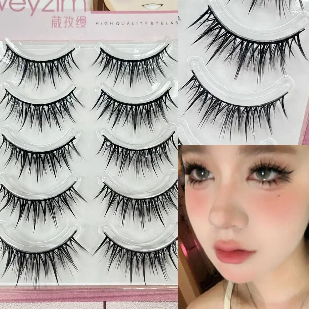 Japanese Cosplay False Eyelashes 5 Pairs Pack Thick Dramatic Manga Anime Lashes Faux Mink Fake Eyelashes Extensions for Women