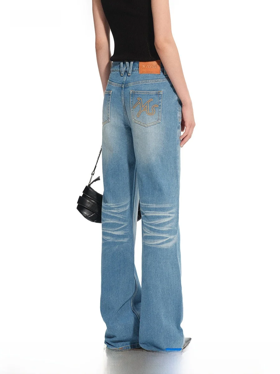 

NAWS N2 Straight Leg Original Denim Jeans Waist Loose Fit Non-fading Casual Cotton Ladies Jeans V-ape Waist