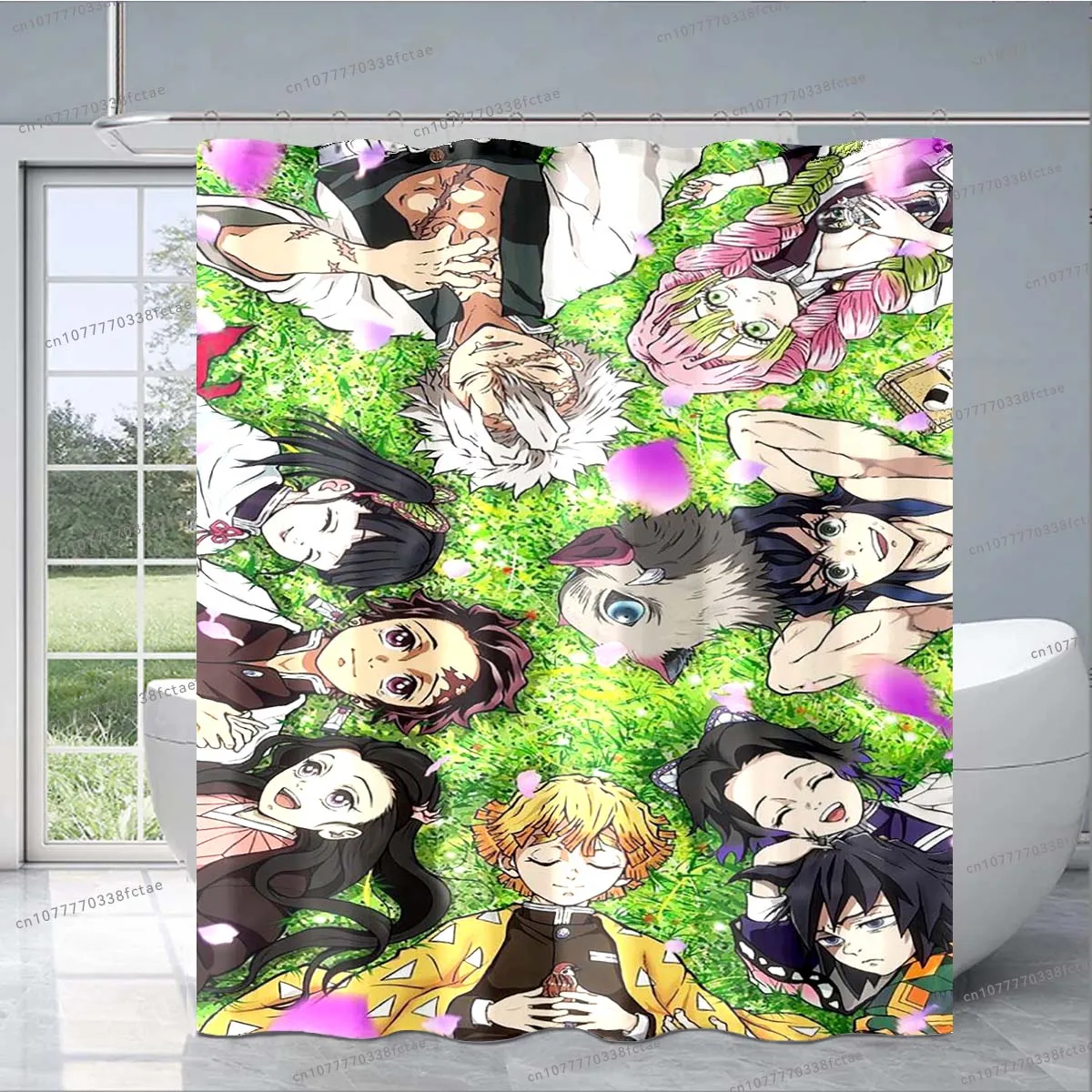 Demon Slayer Kimetsu No Yaiba Shower Curtain Japanese Anime Pink Shower Curtain Bathroom Fashion Decorative Shower Curtain Gift