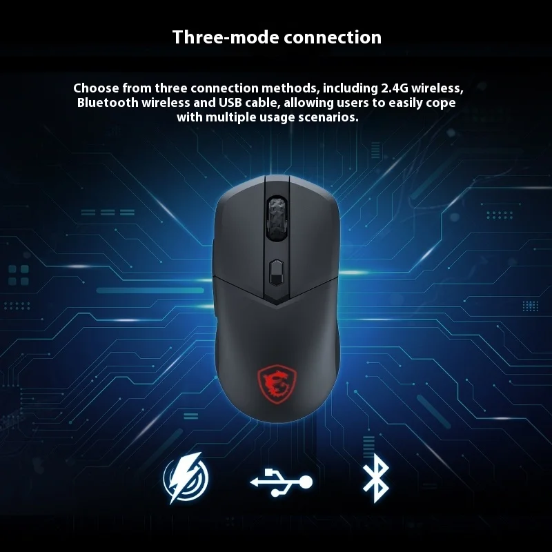 MSI VERSA 300 ELITE Gaming Mouse Esport PAW3395 Sensor 1K Polling Rate Customized Microswitch Low Latency RGB Bar Wireless Mouse