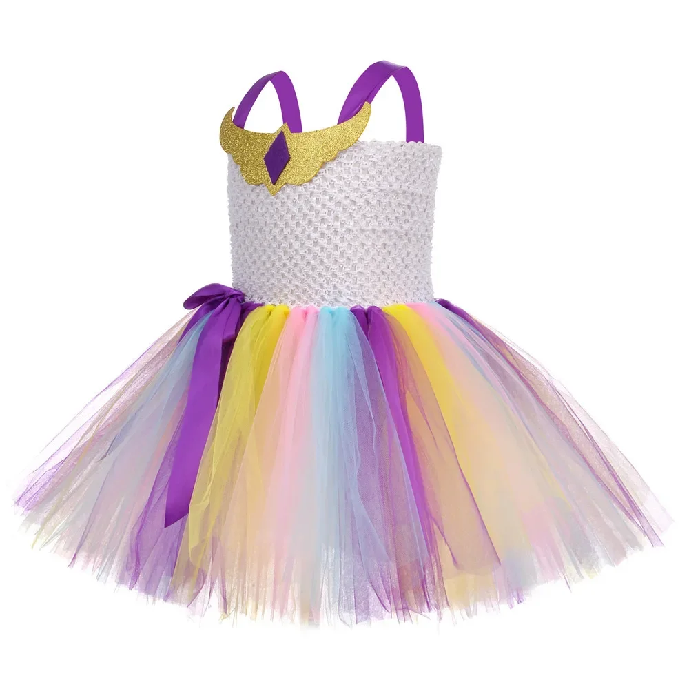 Unicorn Princess Celestia Tutu Dress for Girls Birthday Party Clothes Kids Halloween Carnival Cosplay Rainbow Pony Costume Dress