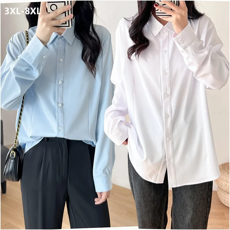 

Office Lady Shirt Long Sleeve Women Loose Oversized Plus Size 5XL 6XL 7XL 8XL Business Female Girls Work Formal Chiffon Blouses