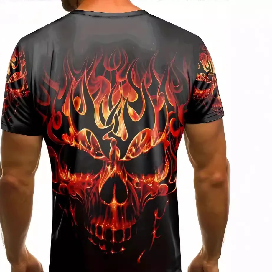 メンズ半袖Tシャツ,スカルプリント,3Dデジタル,快適,カジュアル,新品