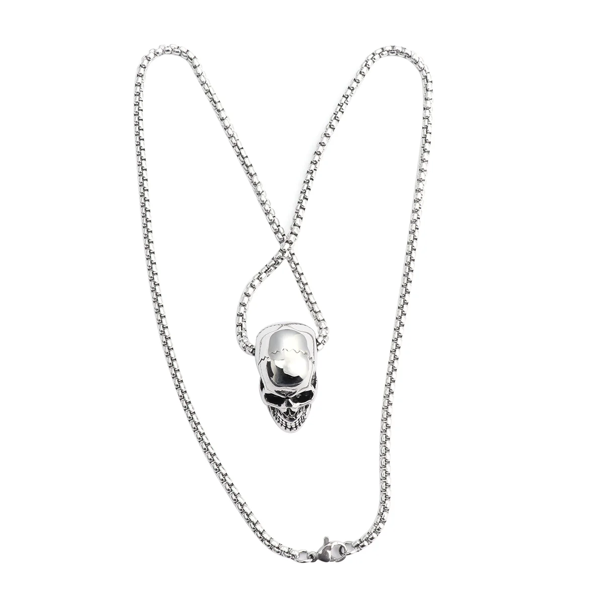 Pendant and Chain Set for Men Titanium Steel Necklace Brass Carnival Jewelry Silver Skull