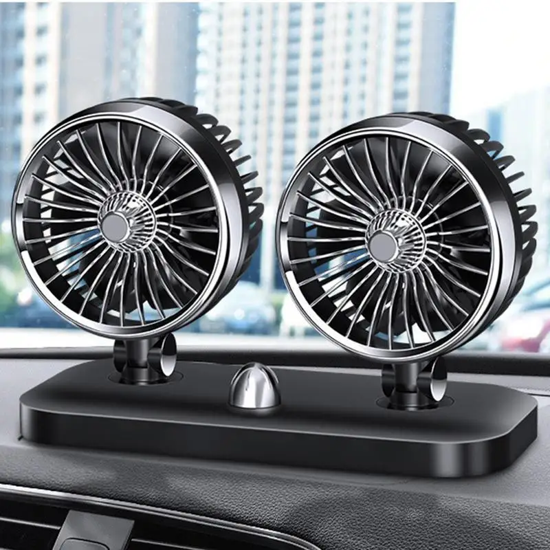 Double Head Car Fan 180-Degree Rotate Multi-angle Vehicle Fan 12v/24v USB Quiet Vehicle Cooling Fan Rechargeable For Truck Dash