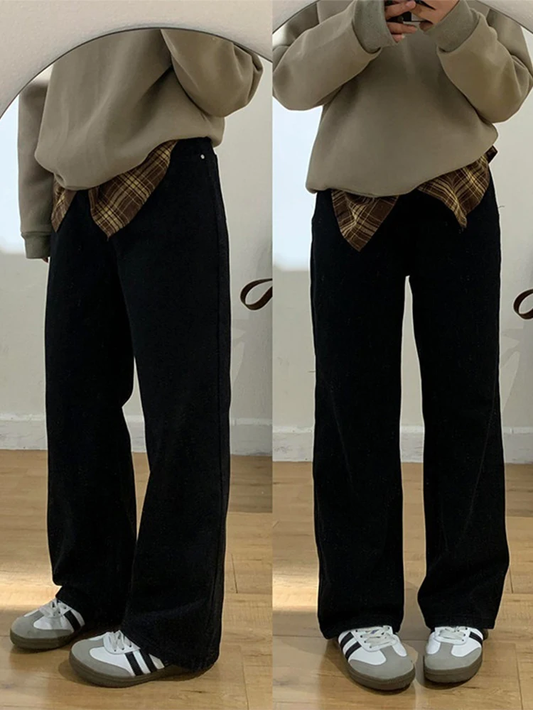 

Black Wide Leg Jeans Women's High Waist Straight Cut Trousers for Pear Shaped plus Size Slimming Loose Fit Spring New Style