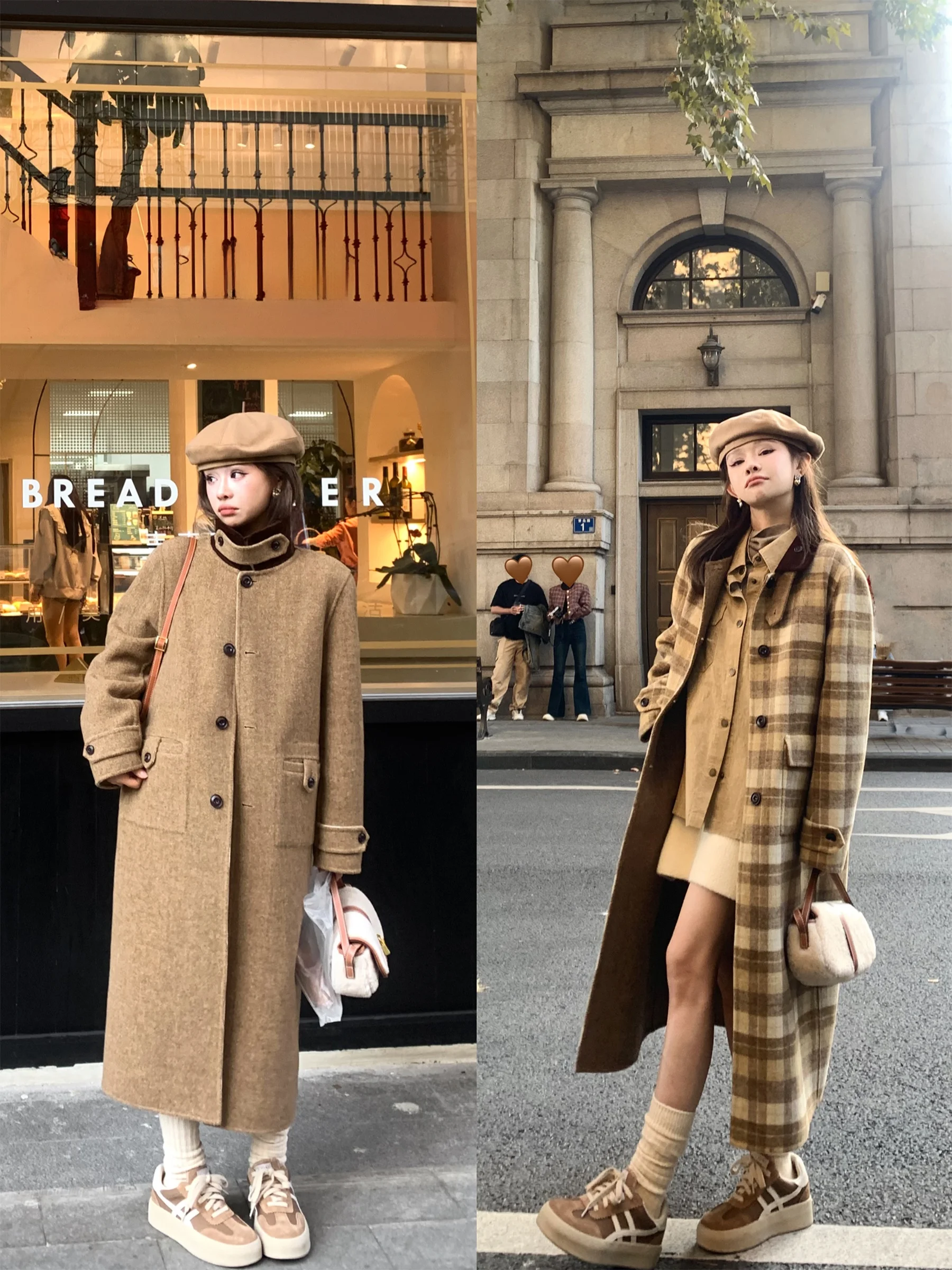 

Double-Sided Plaid Women's Coat DEEMO STUDIO Korean Sle Art Student Commute Straight Leg Length Sve Mid-Length Coat