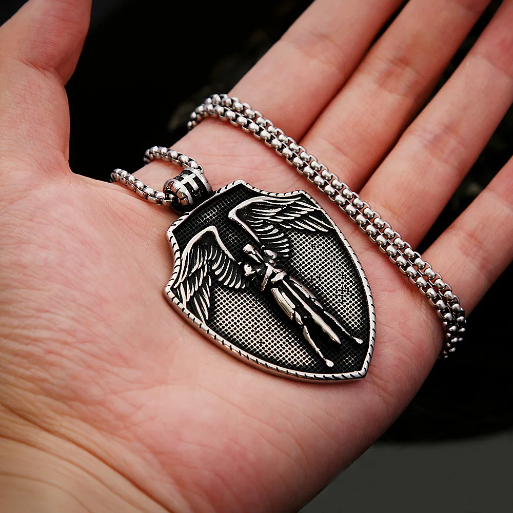 سلسلة دلاية درع سانت مايكل من الفولاذ المقاوم للصدأ ، تميمة الملاك الكلاسيكي البسيط ، هدايا المجوهرات العتيقة ، لا تتلاشى أبدًا #5