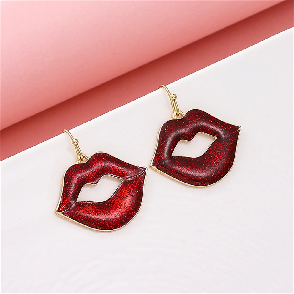 2pcs Women\'s Red Lips Earrings Fashion Cute Exaggerated Earrings Personalized Jewelry Accessories Birthday Party Banquet Gifts