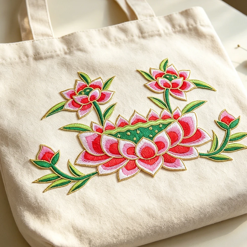 Neuer chinesischer Farbverlauf-Applikationsaufnäher mit rosa Lotus-Stickerei, große Größe, zum Aufbügeln oder Aufnähen, für Heimtextilien, Kleidung, DIY, dekorative Applikation – Detail 5