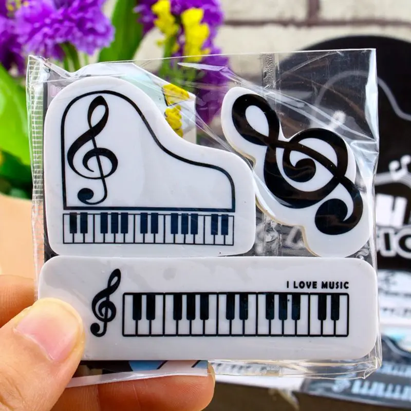 3Pcs Kids Rubbers Gift Small Piano Keyboard Gift Music Eraser Pencil Eraser Notes Mini Piano Musical Instrument Eraser