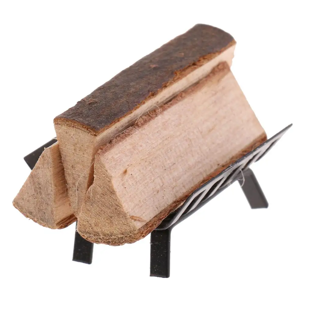 1/12 Puppenhaus Miniatur Metallregal mit Brennholz für Wohnzimmerkamin