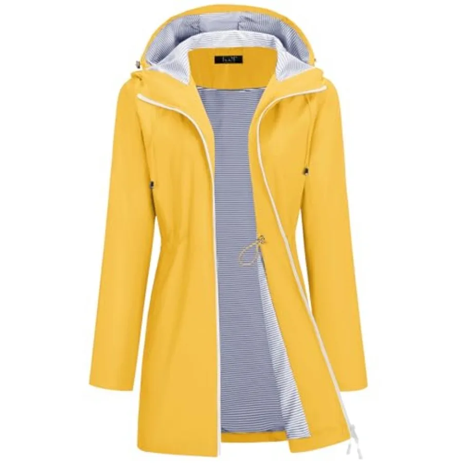 TCOT Rain Jacket Women Lined Raincoat Waterproof Windbreaker Jackets Hooded Raincoats Long Trench Coat