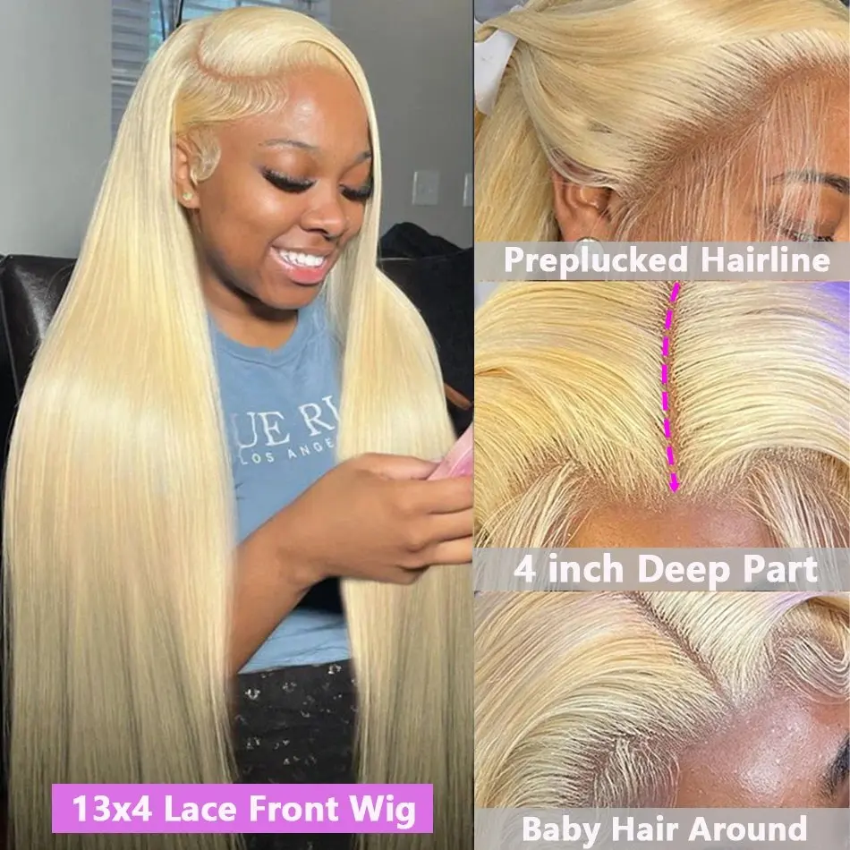 Blonde 613 22 Inch HD Lace Forehead Wig 13x6 Blonde Human Hair Wig Straight 13x4 Glueless Pre-Pull Brazilian 150 Density