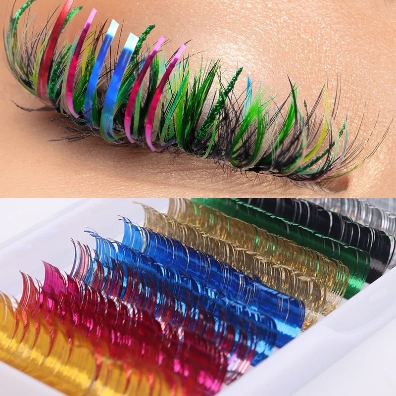 Good Quality Eyelash Decorate 12Rows Shiny Colorful Holographic Eyelash Extension Soft Natural