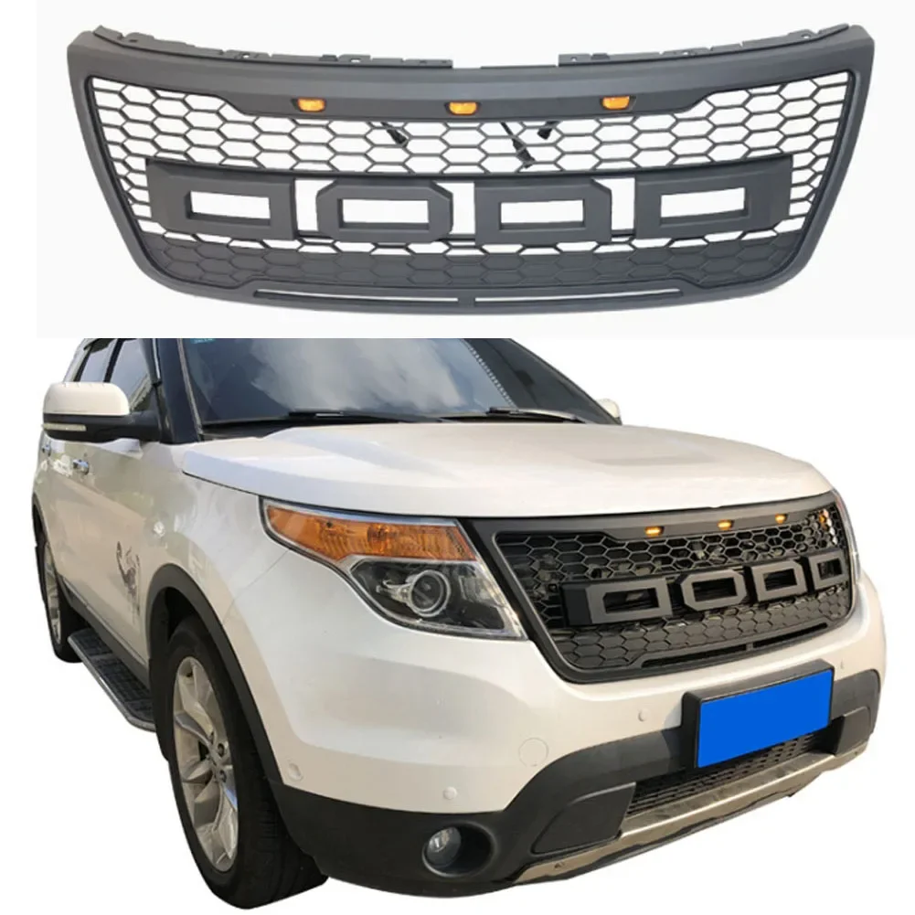 Grill with LED lights front bumper modification accessories decoration Racing grill For FORD EXPLORER 2011 2012 2013 2014