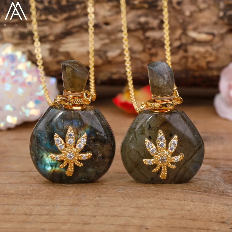 Natural Roses Amethyst Crystal Perfume Essential Pendant For Women Elegant Turquoises Lapis Healing Necklace Jewelry Dropship