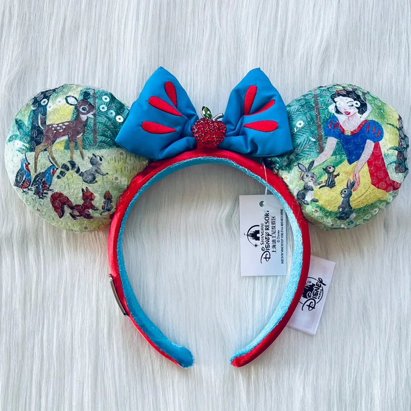 Disney Princess Headband Mickey Ear Rapunzel Snow White Sequin Bow Hair Hoop Gift Girl Accessories Christmas Sally Jack