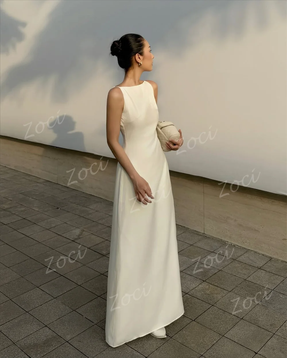 Zoci ケープスリーブ ベージュ 控えめな女性のイブニングドレス 写真撮影用 カスタマイズされたエレガントなプロムパーティードレス 結婚式のゲストドレス