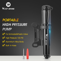 WEST BIKING 100Psi Mini Bike Pump Aluminum Alloy Bicycle Hand Air Pump Tire Inflator Schrader Presta Valve MTB Road Cycling Pump