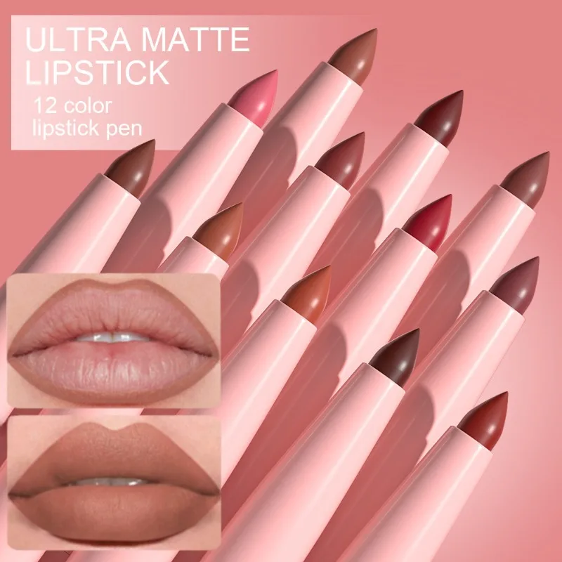 Lápiz Delineador de labios marrón rojo mate con punta cónica para un contorno de labios preciso herramienta de belleza de lápiz labial resistente al agua de larga duración