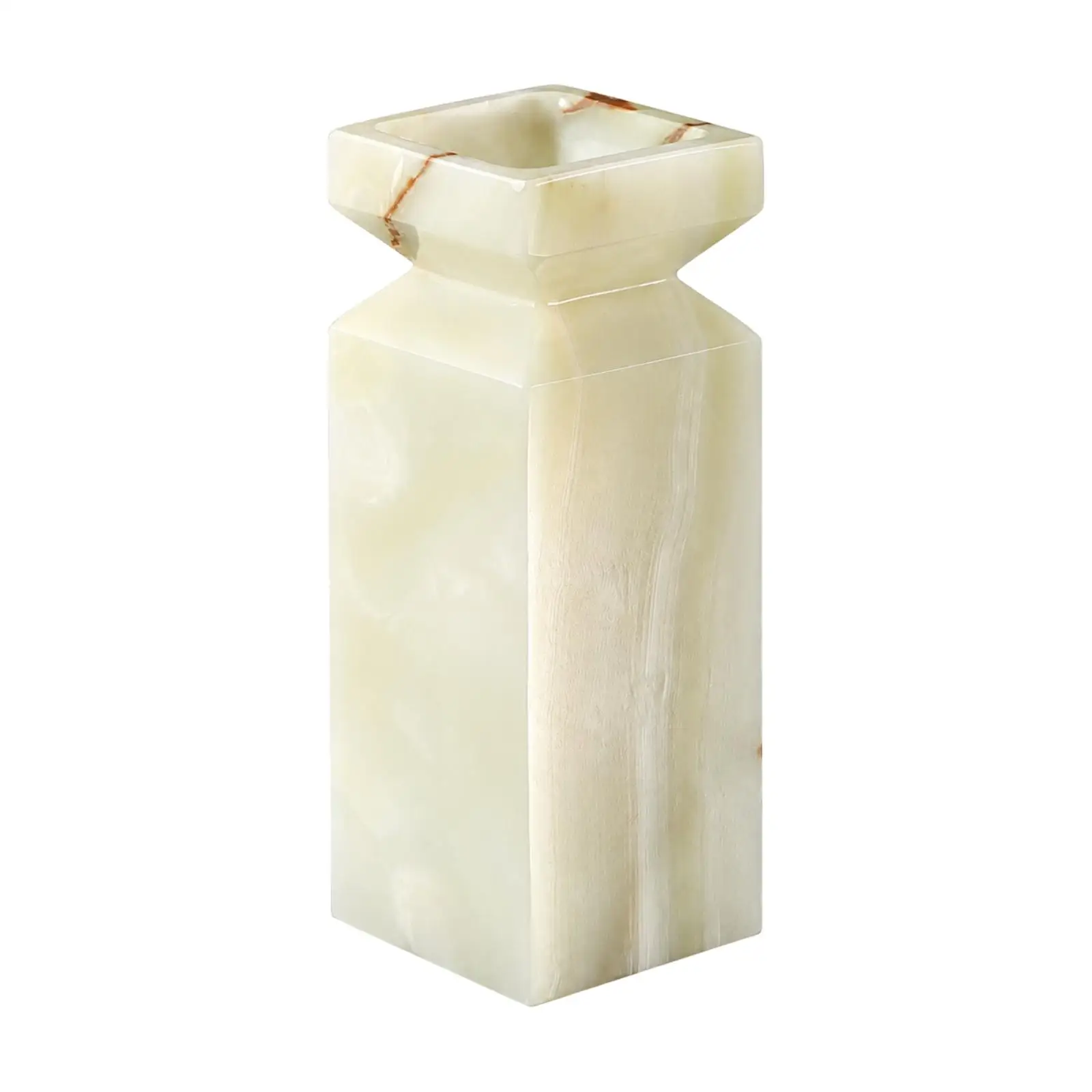 Polished Marble Vase for Fresh or Dried Flowers Square Opening Narrow Waist Interior Accent
