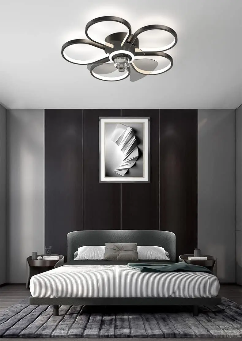 Nordic Minimalist Ceiling Light Invisible Bedroom Inverter Lighting Ceiling Fan Lamp Black 5 Rings Creative Metal Ceiling Light