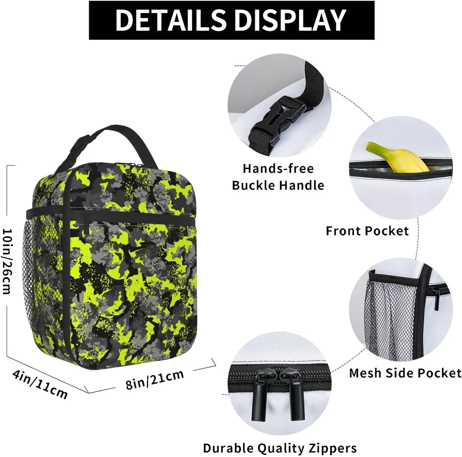 Camouflage Hunting Texture Military Camo Durable Waterproof Insulated Lunch Bag Reusable Cooler Thermal Tote Lunch Box Picnic