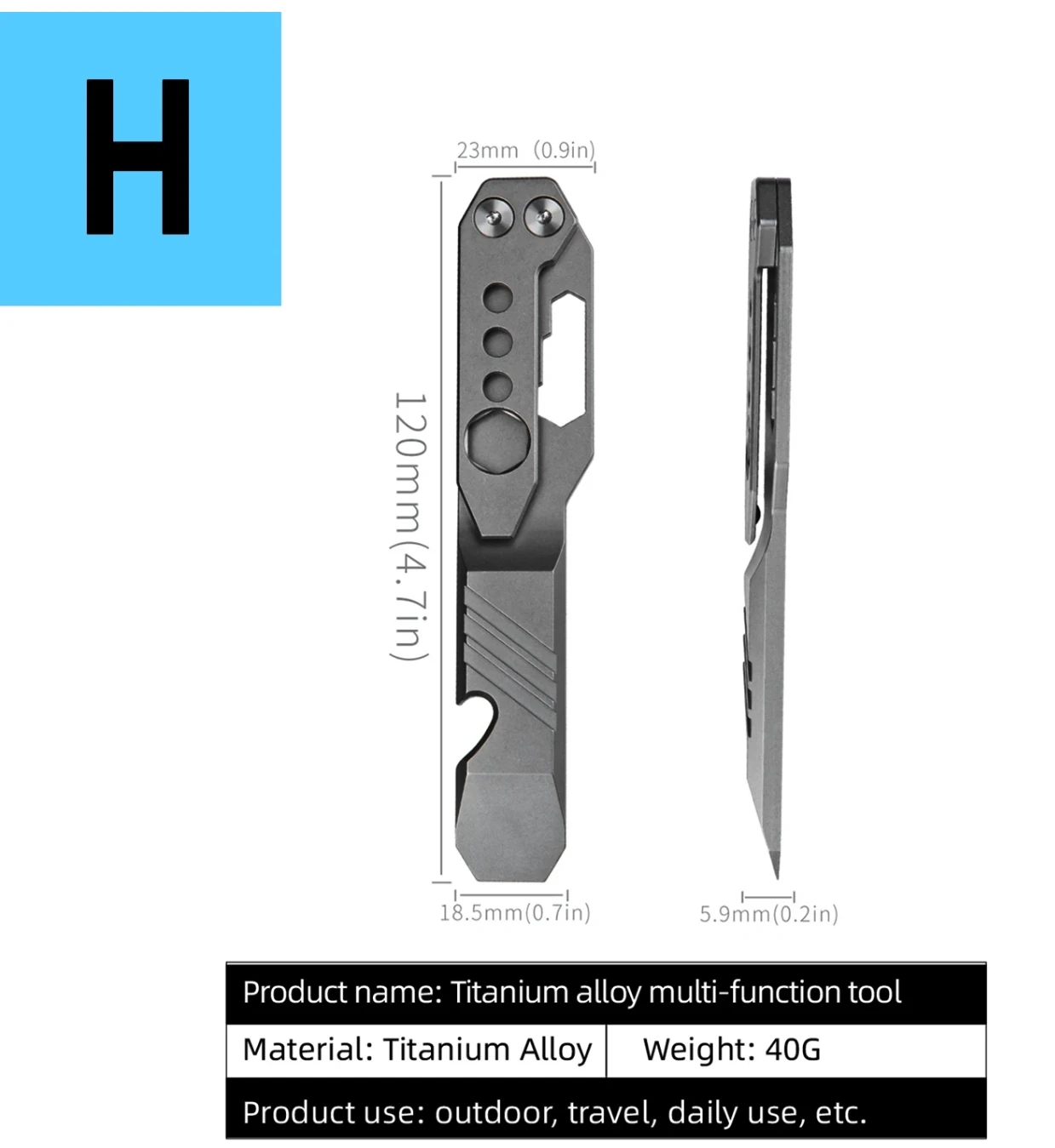 TC4 Titanlegierung Brecheisen Flaschenöffner Schraubendreher EDC Multifunktionswerkzeug Schraubenschlüssel Handwerkzeug für Outdoor und Camping – Detail 10