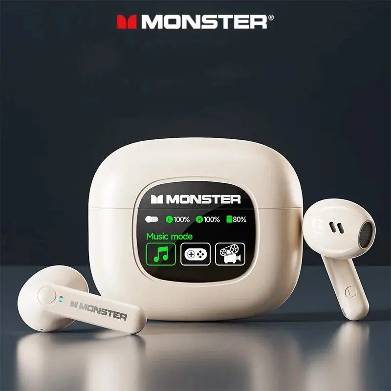 Monster XKT20 bezprzewodowe słuchawki Bluetooth 5.4 wyświetlacz LED gamingowy zestaw słuchawkowy słuchawki sportowe dźwięk HIFI słuchawki douszne o niskim opóźnieniu nowość