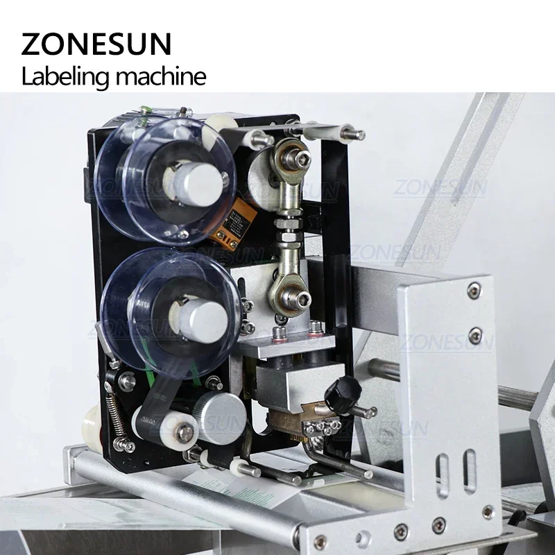 ZONESUN Semi Automatic Round Jar Wine Transparent Sticker Label Applicator Glass Plastic Bottle Labeling Machine